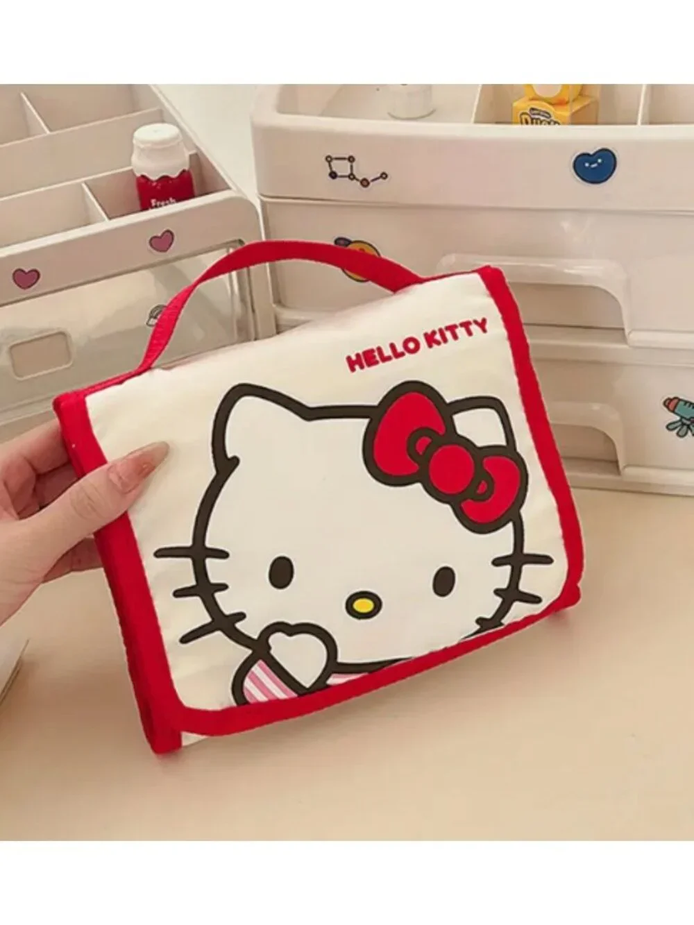 Hello Kitty 4-in-1 Foldable Makeup Bag Zippered Travel Cosmetic Organizer